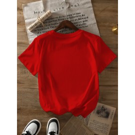 1pc Women'S Plus Size Christmas T-Shirt - Casual Crew Neck Polyester Top with Slight Stretch, Festive Reindeer Bow Print, Knit Fabric Short Sleeve Tee for Summer