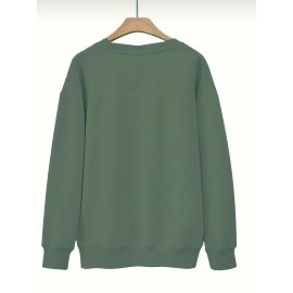 [Polyester Floral Grandma Sweatshirt] Polyester 100% Floral Grandma Graphic Pullover Sweatshirt - Plus Size, Crew Neck, Slight Stretch, Casual Sportswear for Fall/Winter - 260g/m²