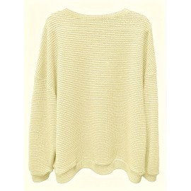 Plus Size - Plus Size V-Neck Pullover Sweatshirt - Soft Stretchy Casual Elegant Long Sleeve Top, Solid Color Spring/Fall Layering Essential for Women & Men, Comfortable Casual Attire, Relaxed Fit, Medium Elasticity