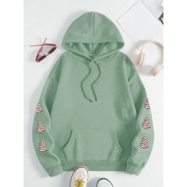 Winter Warmth | Women's Plus Size Christmas Tree Print Hoodie - Cozy Long Sleeve Pullover with Pockets, Festive 