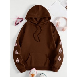 Winter Warmth | Women's Plus Size Christmas Tree Print Hoodie - Cozy Long Sleeve Pullover with Pockets, Festive 