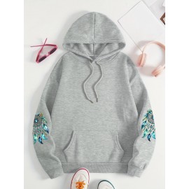 Plus Size - Women'S Elegant Dreamcatcher Hoodie - Cozy Fall/Winter Pullover with Colorful Design, Black Long Sleeve Sweatshirt for Casual or Chic Outfits, Cozy Clothing | Dreamcatcher Design | Durable Fabric