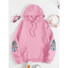 Plus Size - Women'S Elegant Dreamcatcher Hoodie - Cozy Fall/Winter Pullover with Colorful Design, Black Long Sleeve Sweatshirt for Casual or Chic Outfits, Cozy Clothing | Dreamcatcher Design | Durable Fabric