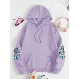 Plus Size - Women'S Elegant Dreamcatcher Hoodie - Cozy Fall/Winter Pullover with Colorful Design, Black Long Sleeve Sweatshirt for Casual or Chic Outfits, Cozy Clothing | Dreamcatcher Design | Durable Fabric