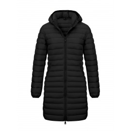 [Chic Beige Coat] Elegant Chic Beige Lightweight Nylon Women's Mid-Length Coat | Regular Fit Zipper Front for Commuting & Casual Outings